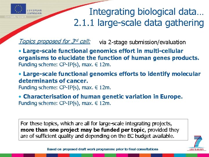 Integrating biological data… 2. 1. 1 large-scale data gathering Topics proposed for 3 rd