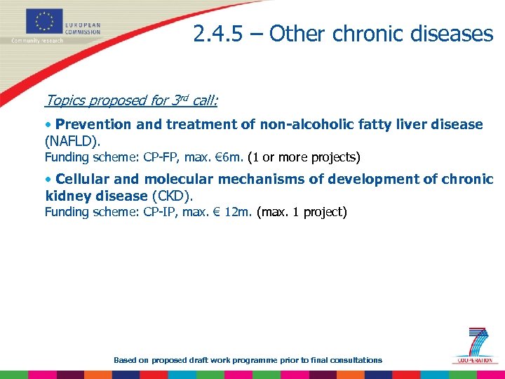 2. 4. 5 – Other chronic diseases Topics proposed for 3 rd call: •