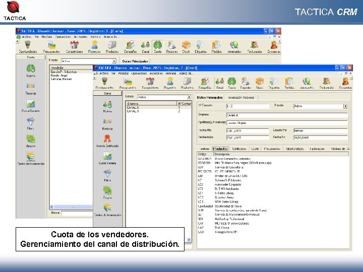 TACTICA Cuota de los vendedores. Gerenciamiento del canal de distribución. TACTICA CRM 