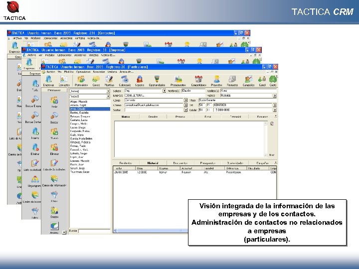 TACTICA CRM Visión integrada de la información de las empresas y de los contactos.