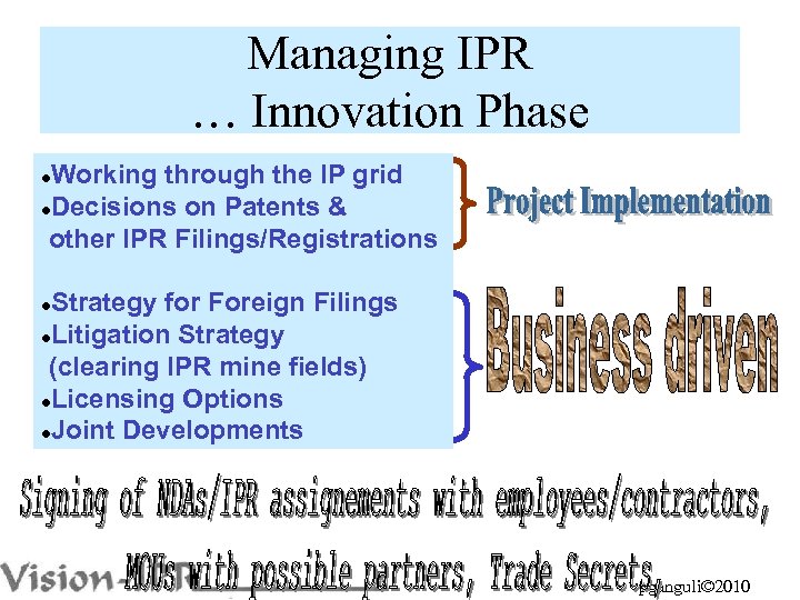 Managing IPR … Innovation Phase Working through the IP grid l. Decisions on Patents