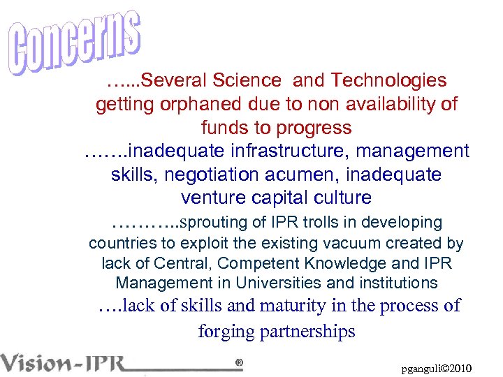 …. . . Several Science and Technologies getting orphaned due to non availability of