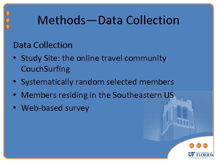 Methods—Data Collection • Study Site: the online travel community Couch. Surfing • Systematically random