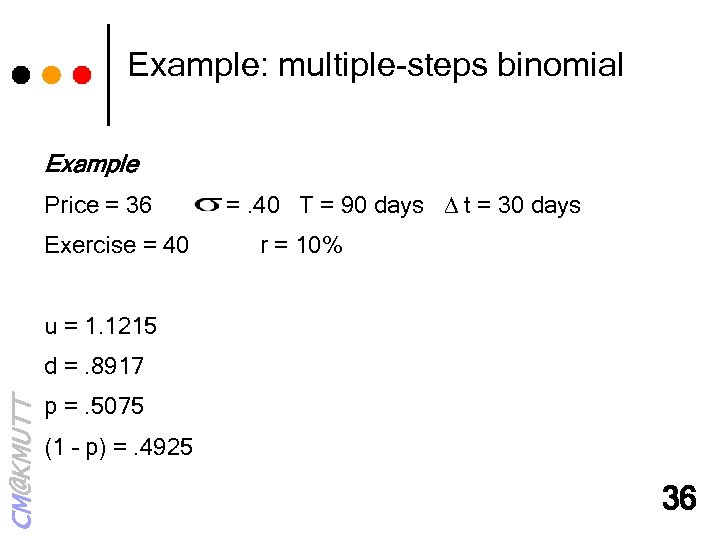 Example: multiple-steps binomial Example Price = 36 Exercise = 40 =. 40 T =