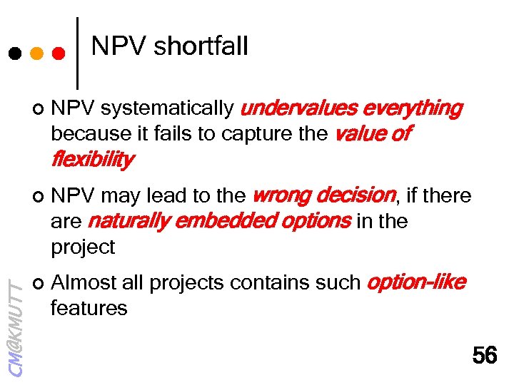 NPV shortfall ¢ NPV systematically undervalues everything because it fails to capture the value