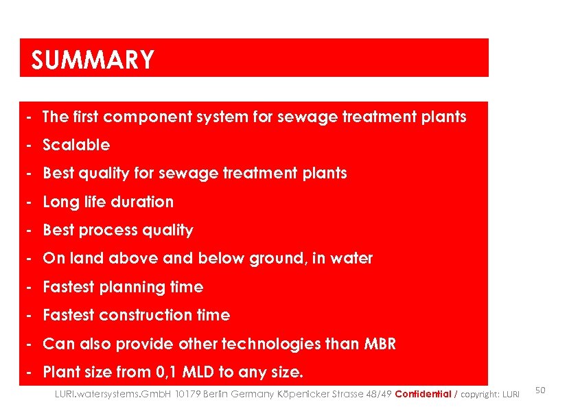 SUMMARY - The first component system for sewage treatment plants - Scalable - Best