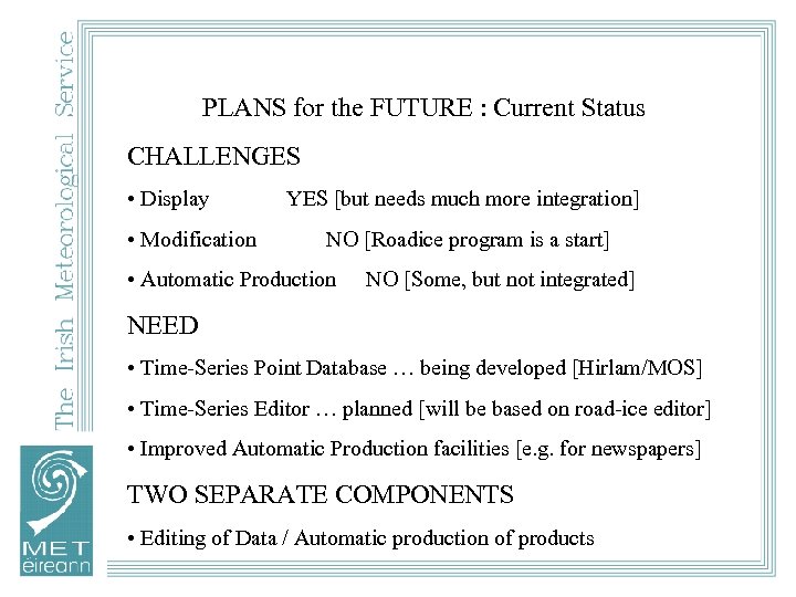 PLANS for the FUTURE : Current Status CHALLENGES • Display • Modification YES [but