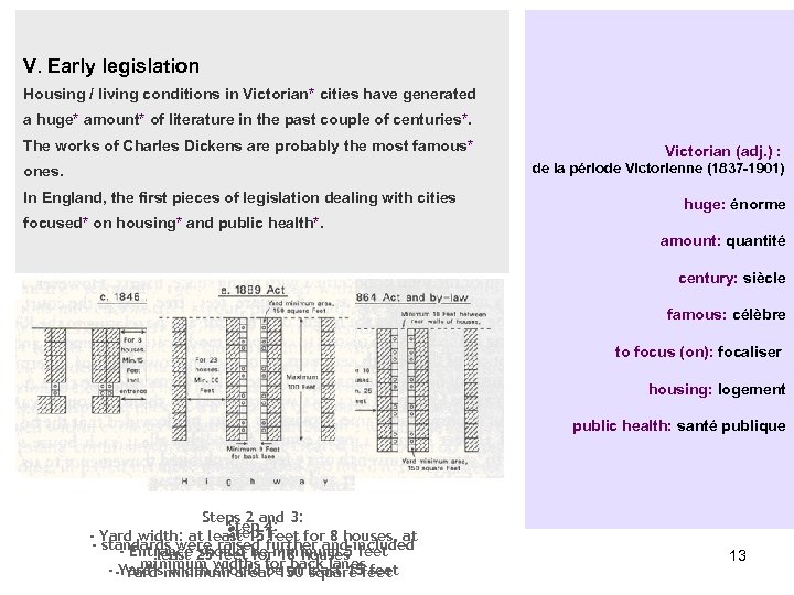 V. Early legislation Housing / living conditions in Victorian* cities have generated a huge*