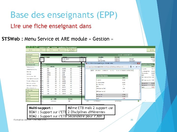 Base des enseignants (EPP) Lire une fiche enseignant dans STSWeb : Menu Service et
