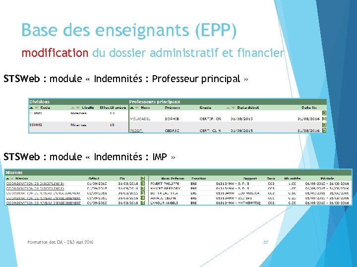 Base des enseignants (EPP) modification du dossier administratif et financier STSWeb : module «