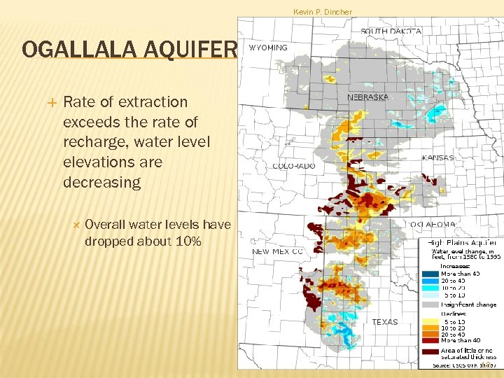 Kevin P. Dincher OGALLALA AQUIFER Rate of extraction exceeds the rate of recharge, water