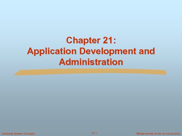 Chapter 21: Application Development and Administration Database System Concepts 21. 1 ©Silberschatz, Korth and