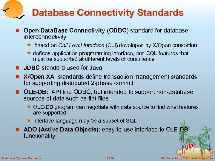 Database Connectivity Standards n Open Data. Base Connectivity (ODBC) standard for database interconnectivity ê