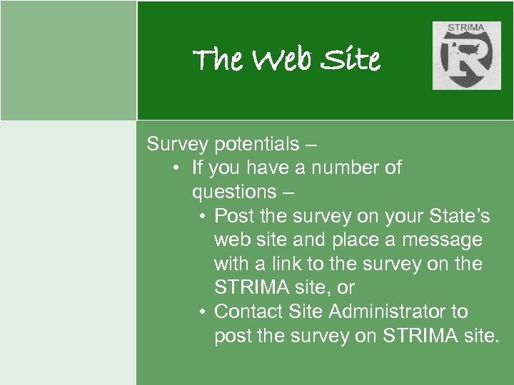 The Web Site Survey potentials – • If you have a number of questions