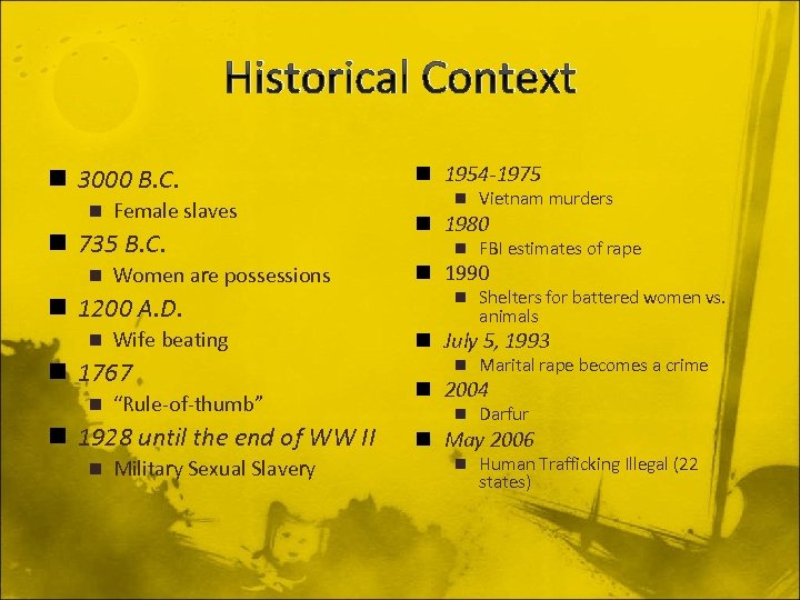 Historical Context n 3000 B. C. n Female slaves n 735 B. C. n