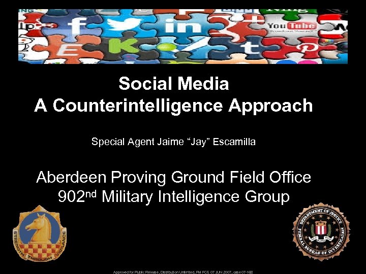 Social Media A Counterintelligence Approach Special Agent Jaime “Jay” Escamilla Aberdeen Proving Ground Field