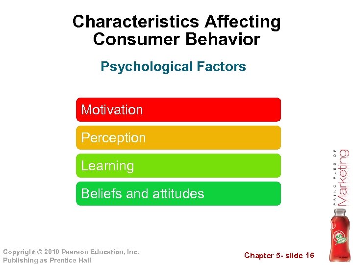Characteristics Affecting Consumer Behavior Psychological Factors Motivation Perception Learning Beliefs and attitudes Copyright ©