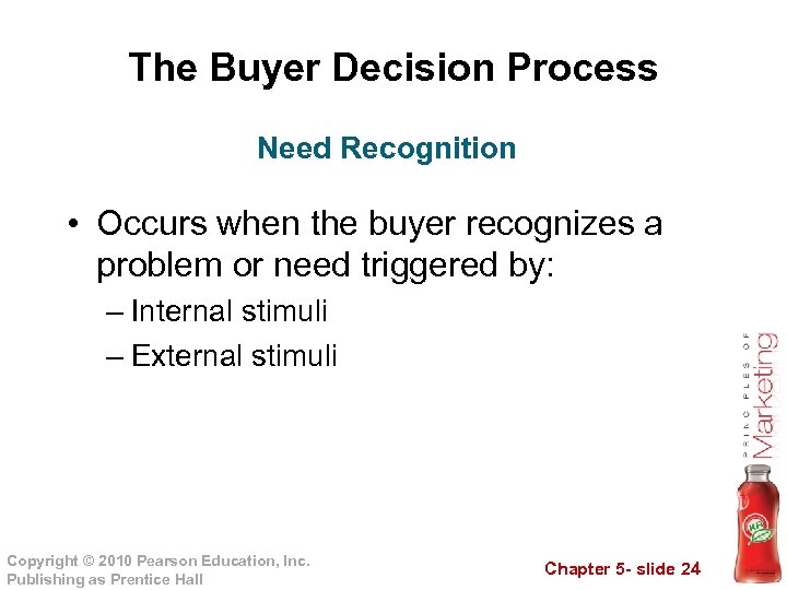 The Buyer Decision Process Need Recognition • Occurs when the buyer recognizes a problem