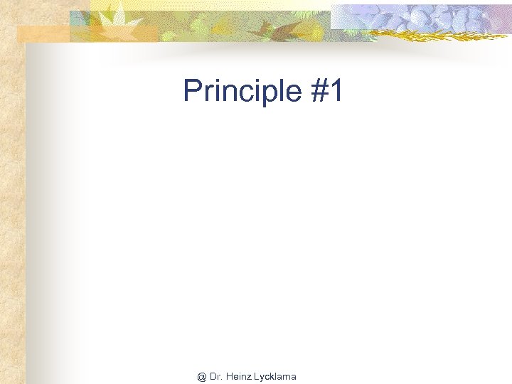 Principle #1 @ Dr. Heinz Lycklama 