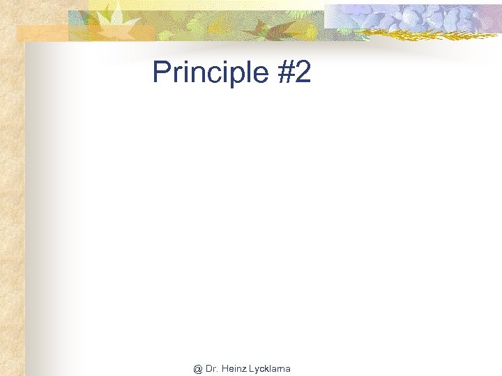 Principle #2 @ Dr. Heinz Lycklama 