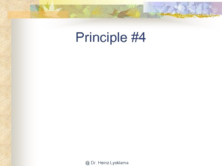 Principle #4 @ Dr. Heinz Lycklama 