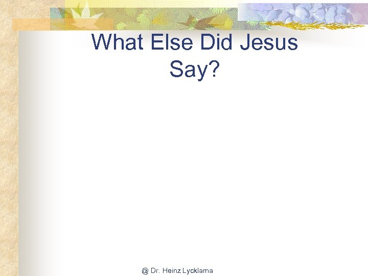 What Else Did Jesus Say? @ Dr. Heinz Lycklama 