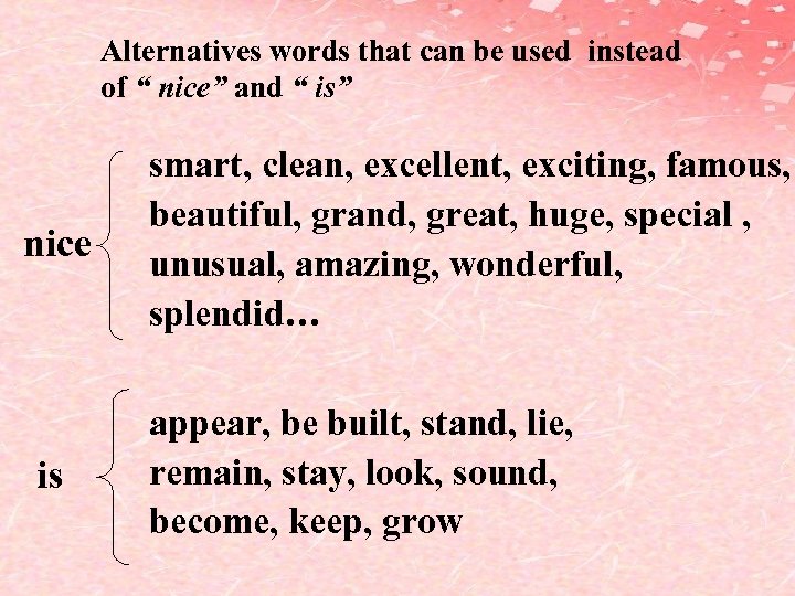 Alternatives words that can be used instead of “ nice” and “ is” nice