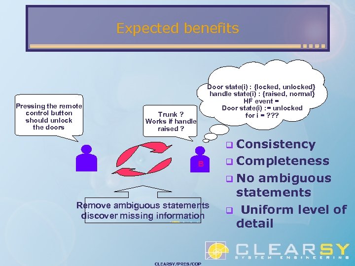 Expected benefits Pressing the remote control button should unlock the doors Door state(i) :