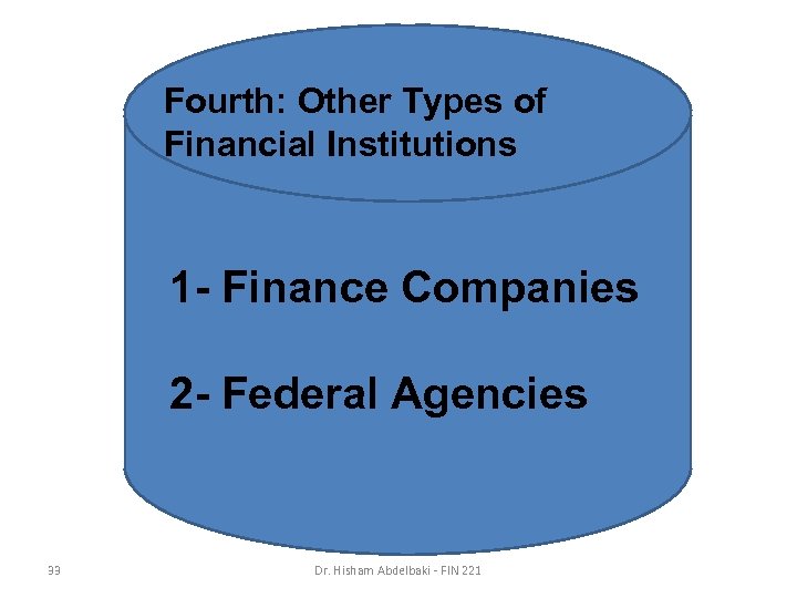 Fourth: Other Types of Financial Institutions 1 - Finance Companies 2 - Federal Agencies