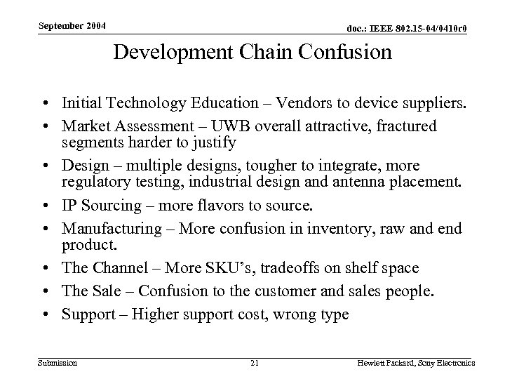September 2004 doc. : IEEE 802. 15 -04/0410 r 0 Development Chain Confusion •