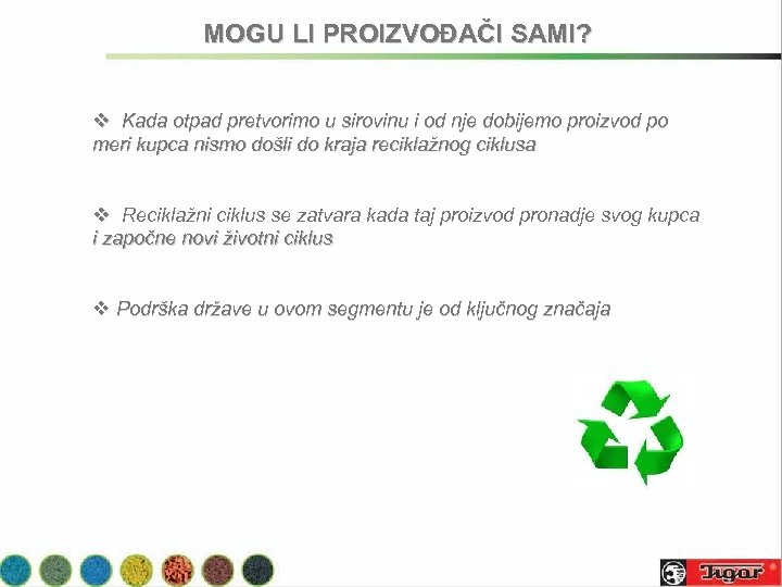 MOGU LI PROIZVOĐAČI SAMI? v Kada otpad pretvorimo u sirovinu i od nje dobijemo