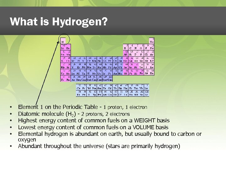 What is Hydrogen? • • • Element 1 on the Periodic Table - 1