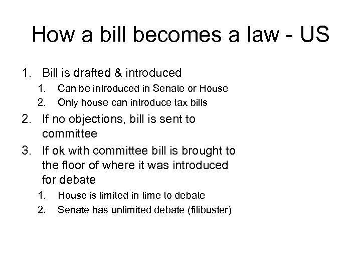How a bill becomes a law - US 1. Bill is drafted & introduced