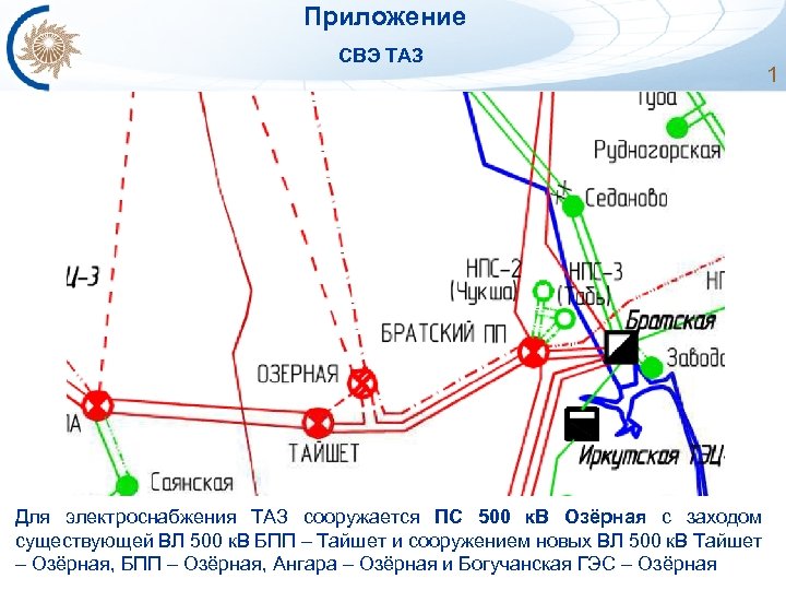  Приложение СВЭ ТАЗ Для электроснабжения ТАЗ сооружается ПС 500 к. В Озёрная с