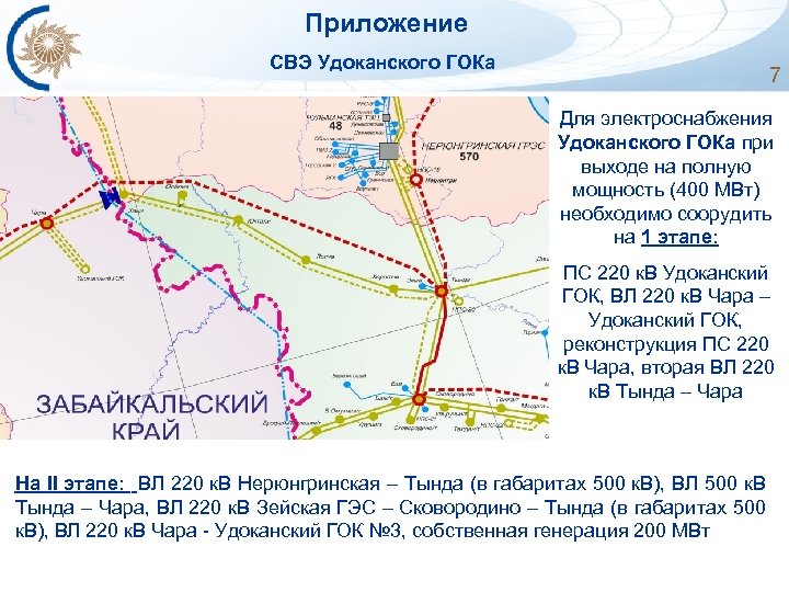  Приложение СВЭ Удоканского ГОКа 7 Для электроснабжения Удоканского ГОКа при выходе на полную