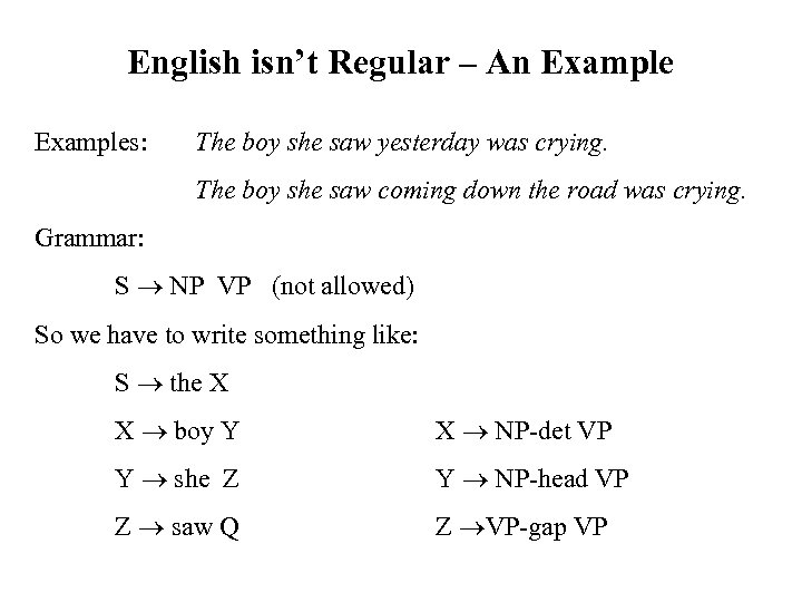 English isn’t Regular – An Examples: The boy she saw yesterday was crying. The