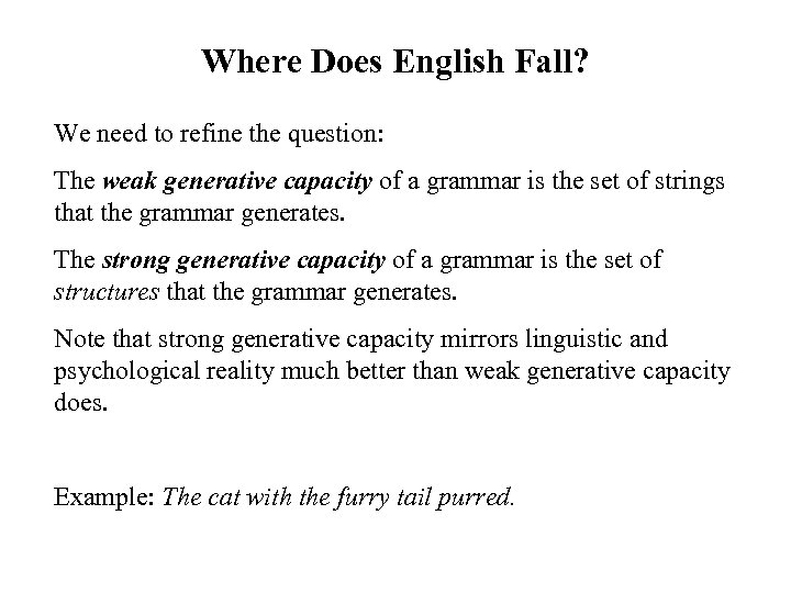 Where Does English Fall? We need to refine the question: The weak generative capacity