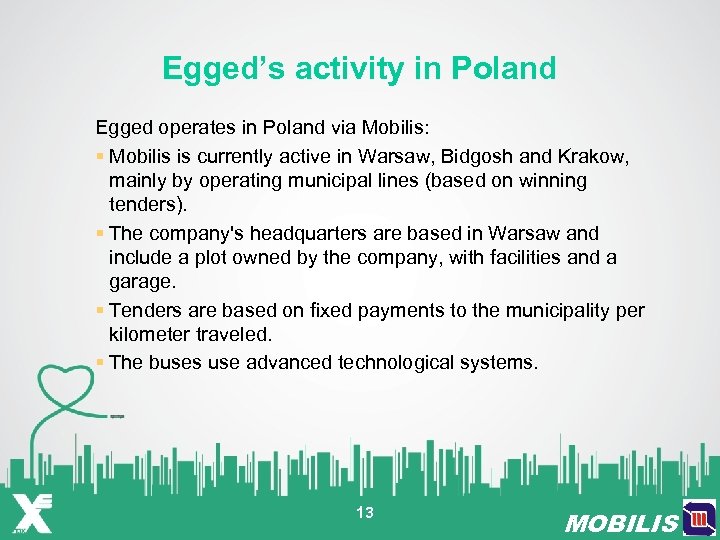 Egged’s activity in Poland Egged operates in Poland via Mobilis: § Mobilis is currently