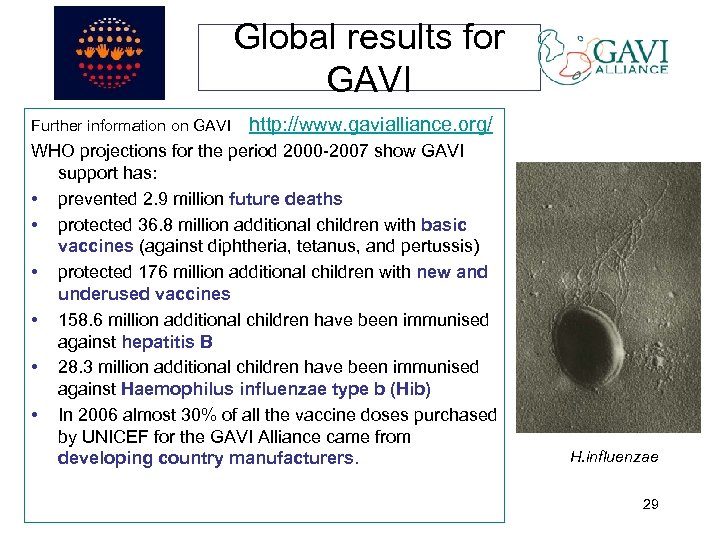 Global results for GAVI Further information on GAVI http: //www. gavialliance. org/ WHO projections