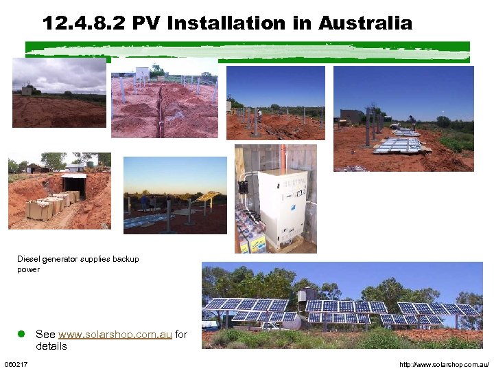 12. 4. 8. 2 PV Installation in Australia Diesel generator supplies backup power l