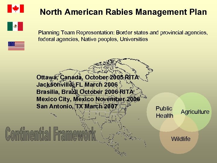 North American Rabies Management Planning Team Representation: Border states and provincial agencies, federal agencies,