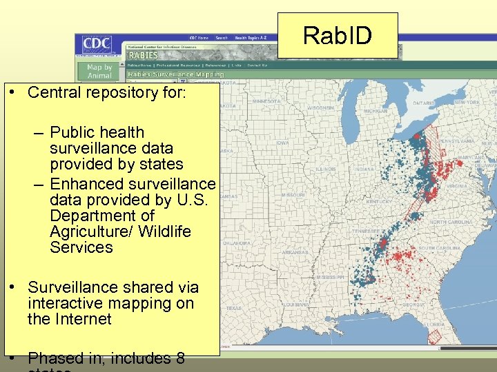 Rab. ID • Central repository for: – Public health surveillance data provided by states