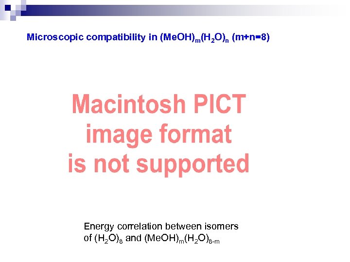 Microscopic compatibility in (Me. OH)m(H 2 O)n (m+n=8) Energy correlation between isomers of (H