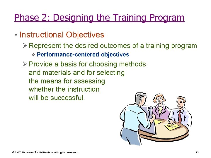 Phase 2: Designing the Training Program • Instructional Objectives Ø Represent the desired outcomes