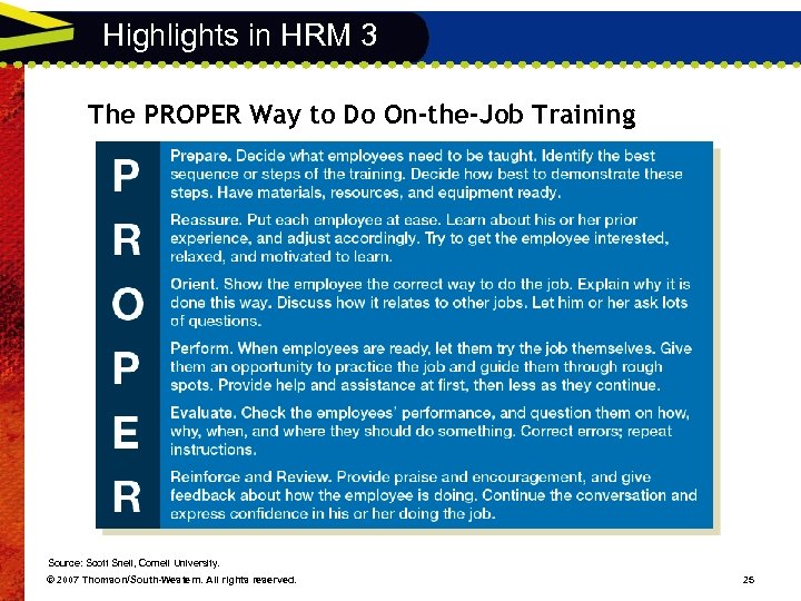 Highlights in HRM 3 The PROPER Way to Do On-the-Job Training Source: Scott Snell,