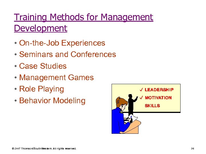 Training Methods for Management Development • On-the-Job Experiences • Seminars and Conferences • Case