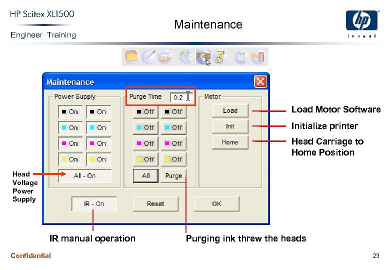 Engineer Training Maintenance Load Motor Software Initialize printer Head Carriage to Home Position Head