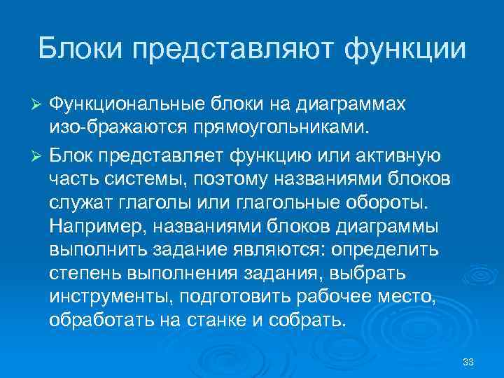 Блоки представляют функции Функциональные блоки на диаграммах изо бражаются прямоугольниками. Ø Блок представляет функцию