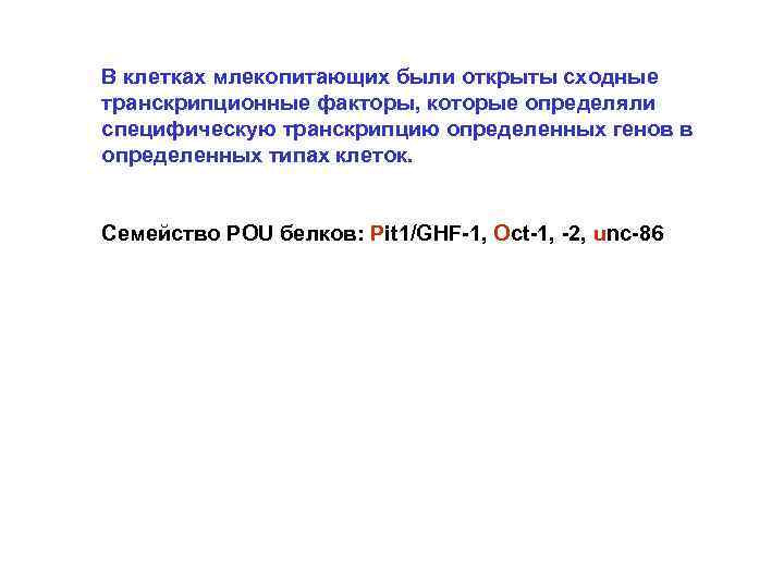 В клетках млекопитающих были открыты сходные транскрипционные факторы, которые определяли специфическую транскрипцию определенных генов