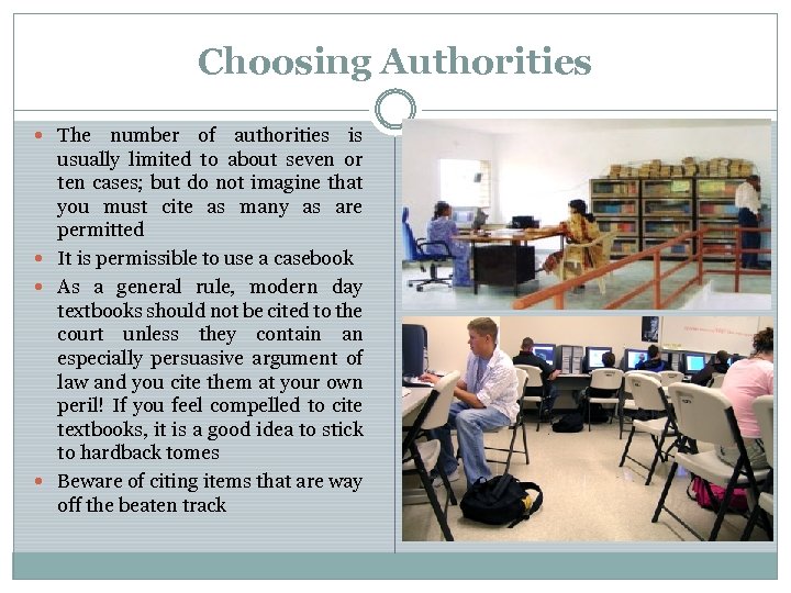 Choosing Authorities The number of authorities is usually limited to about seven or ten